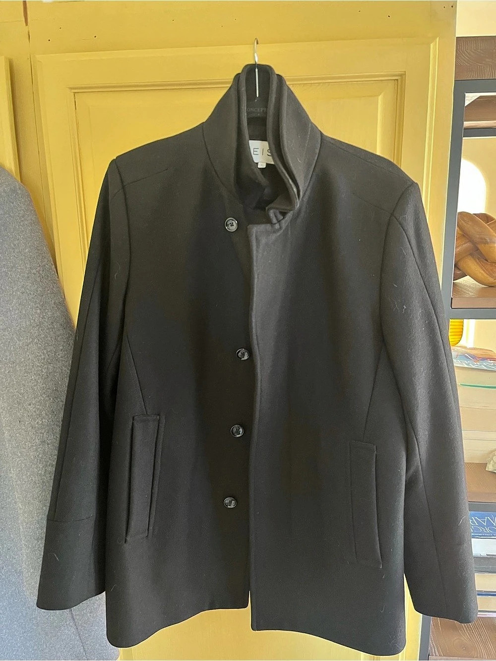 Reiss Wool Blend Black Pea Coat
